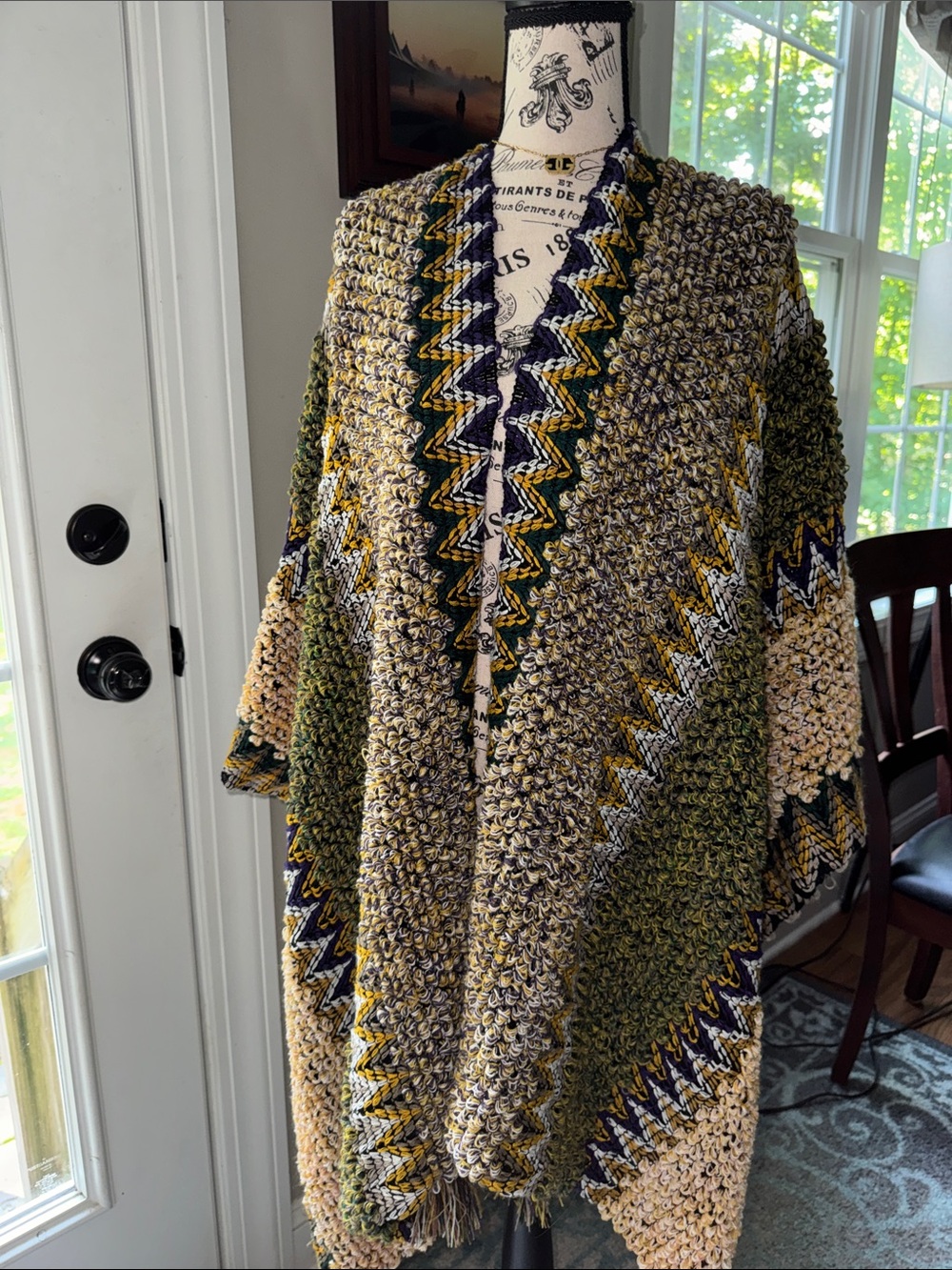 Multicolor Knit Poncho with Tassels